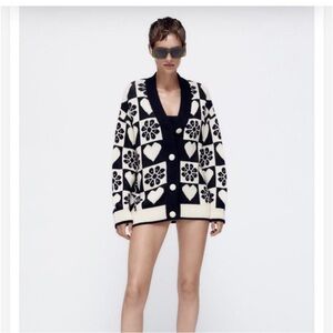 Zara black and white heart cardigan